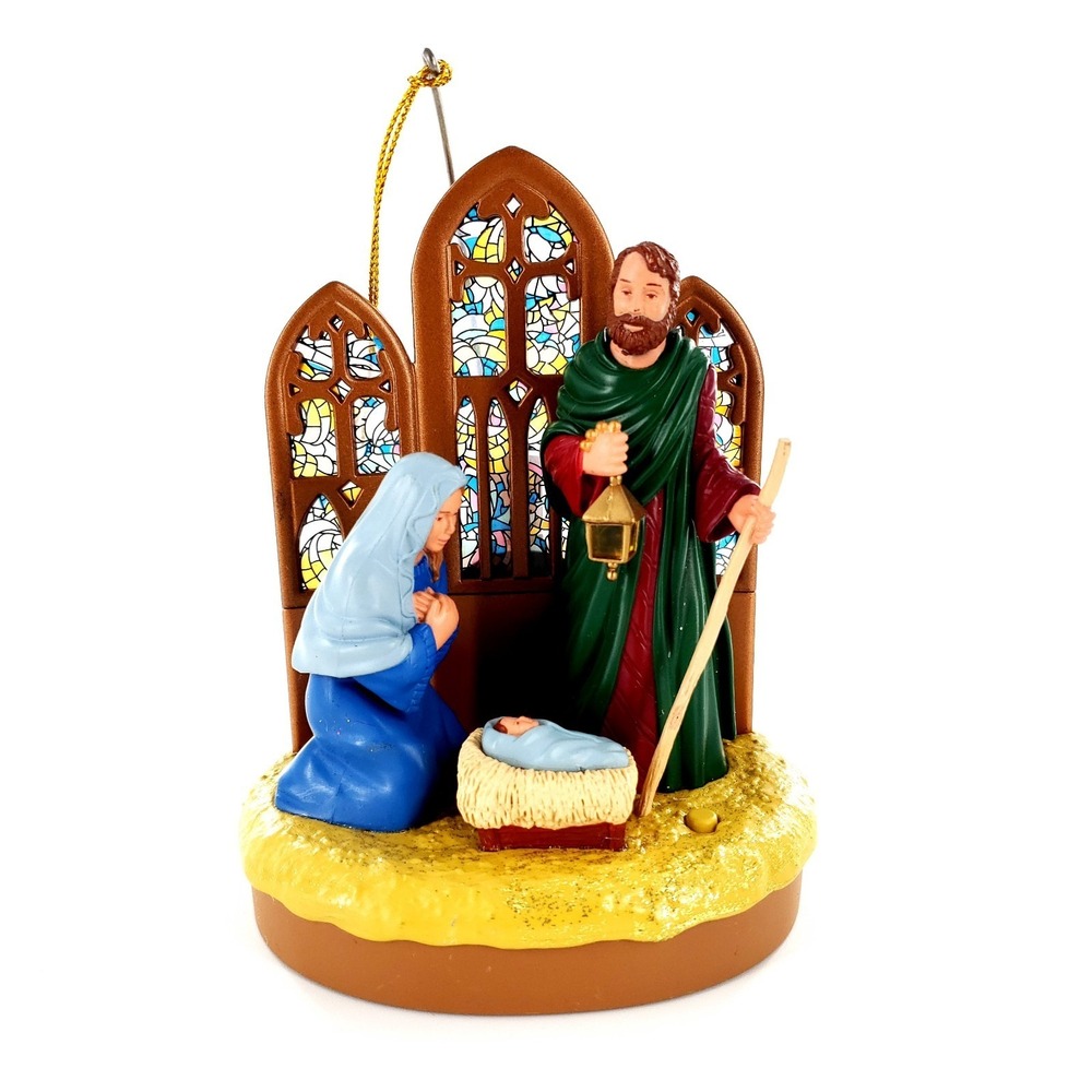 Vintage Santas Best Nativity Scene Lighted Musical Ornament 5" Tested & Works